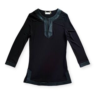 Stunning Tory Burch Black Tunic s/ Leather Trim, sz Small